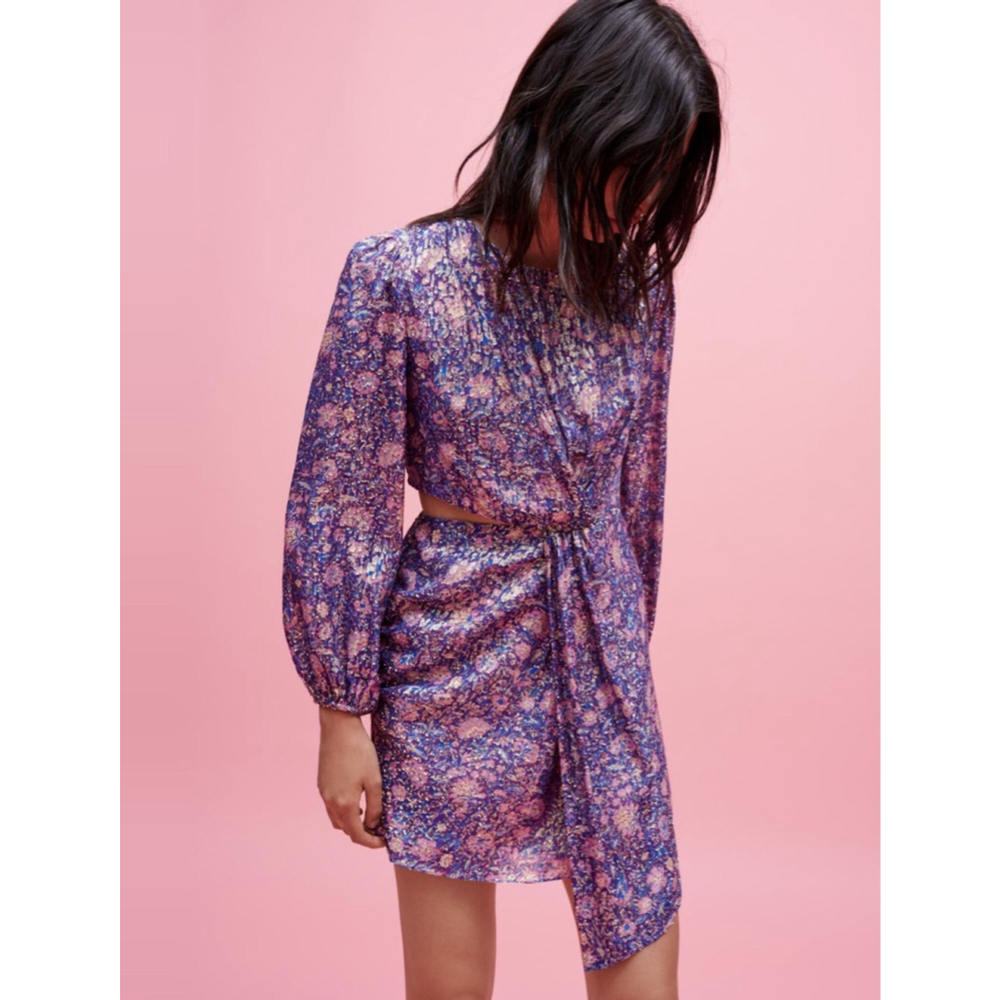 Women's Maje Purple Floral Metallic Viscose Dress Size S